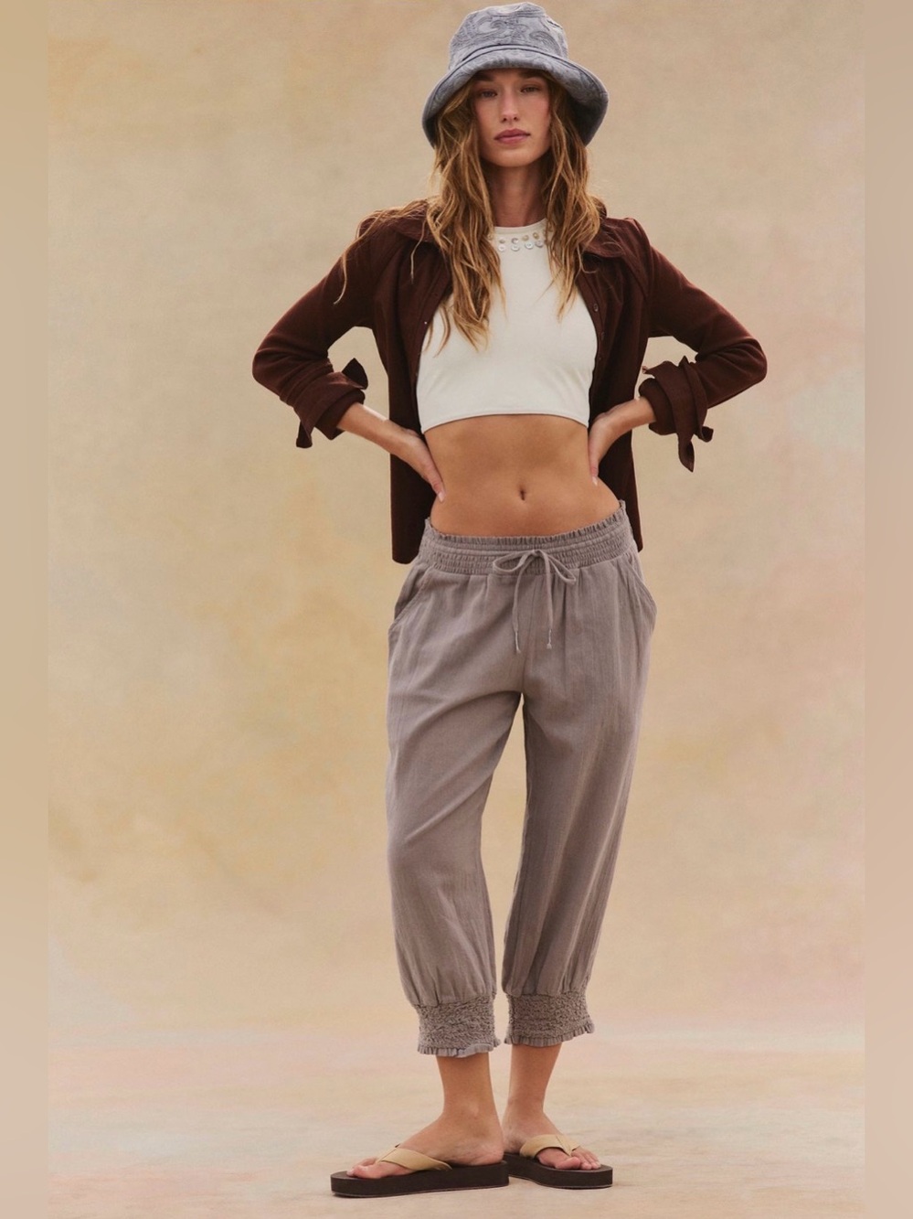 FREE PEOPLE Taye Smocked Cotton Capris - Picture 3 of 14